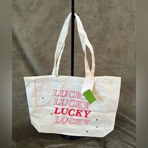 Kate Spade Lucky Ladybug White Canvas Book Tote Bag